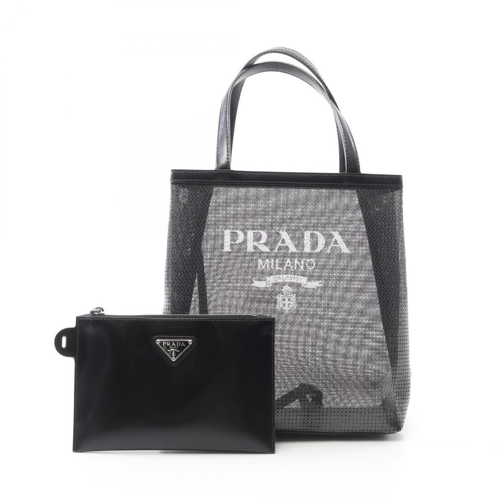 Prada RETE PAILLETTES Tote Bag Patent Vernis Leather Mesh Black
